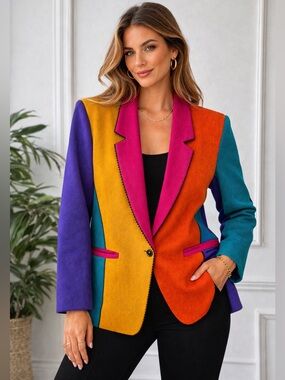 1980s Colour Block Virgin Wool Blazer | Bold Statement Power Jacket